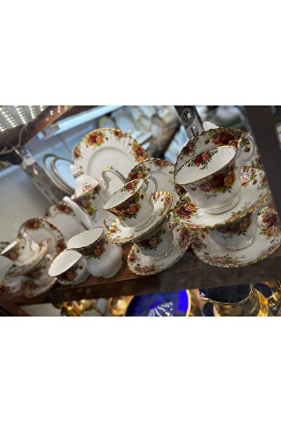 Handmade ESTERHOMEDECOR 6 Kişilik antika porselen çay fincan seti 24 parça Ro...