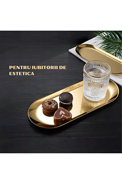 OEM Oval Serving Tray, Jewelry & Cosmetic Organizer, 30 x 12.5 cm, Steel, Gold