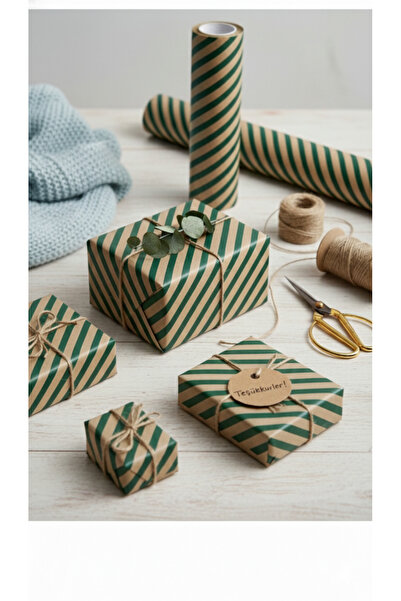 demontecraft ورق كرافت مخطط باللون الأخضر، ورق تغليف، ورق تغليف 70 × 100 سم