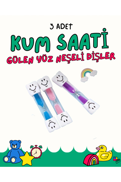 AYMAGNET 3 Adet 9 cm Kum Saati Gülen Yüz Neşeli Dişler Boyunda 1 Dakikalık Ku...