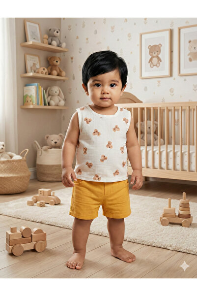 Mini Baray Muslin Shorts with Teddy Bear Athlete Suit 2 Piece Men