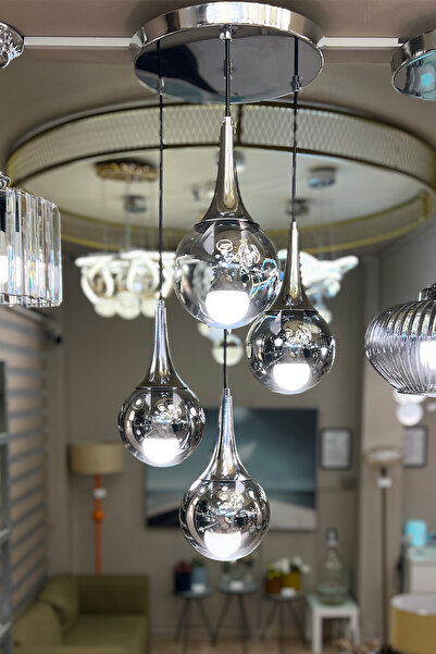 MINIMAL ETICARET VE BILGI TEKNOLOJILERI Globe Black & Silver QUAD Plafonyer Krom Cam Avize