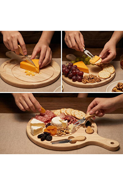 Mooniva wooden cheese platter 2-piece with stainless steel utensils, round, 30x30 cm