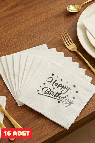 Baloncu Nene Gümüş Happy Birthday Desenli Peçete Doğum Günü Happy Birthday De...