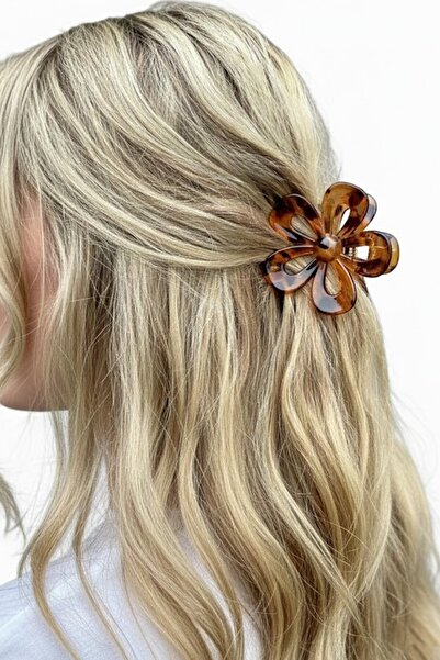 CAŞ DEKORASYON Brown Flower Figured Leopard Patterned Peg Buckle