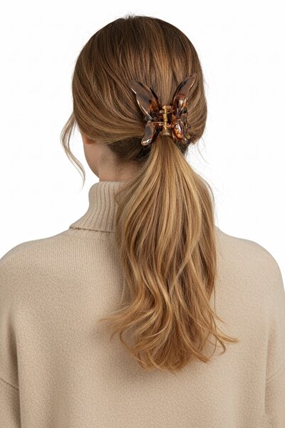 CAŞ DEKORASYON Коричнева шпилька з фігуркою метелика та леопардовим візерунком