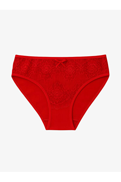 IPL Women's Panties, Women's Lace Detail Cotton 3-Piece Panties Set (Red)