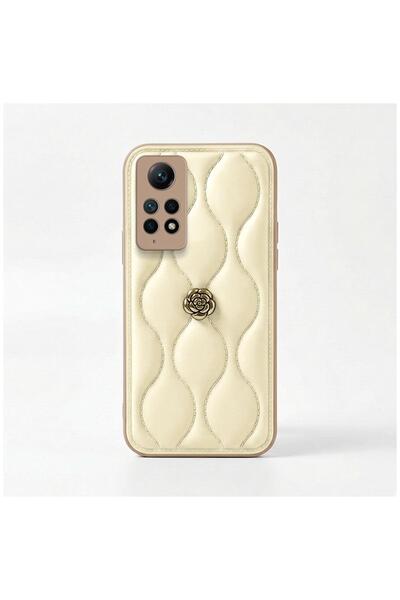 Zebana Xiaomi Redmi Note 12 Pro 4G Uyumlu Kılıf Zebana Camellia Deri Kılıf Bej