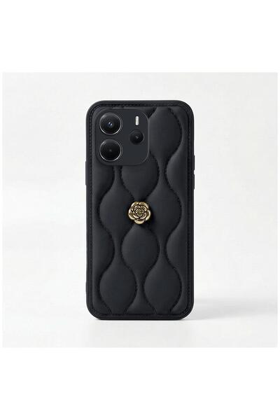 Zebana Xiaomi Redmi Note 14 Uyumlu Kılıf Zebana Camellia Deri Kılıf Siyah