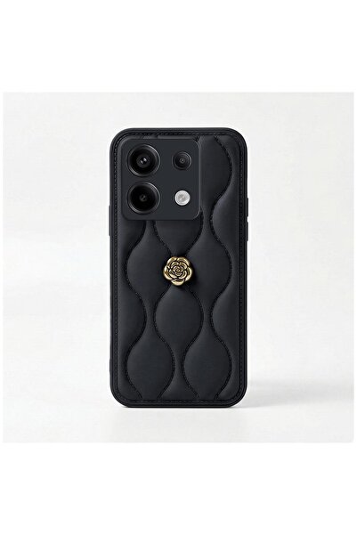 Pro Aksesuar Xiaomi Poco X6 Uyumlu Kılıf Çiçekli Dalgalı Deri Kılıf Siyah