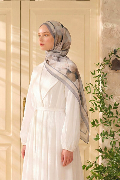 MOISCARF Souffle du Matin șal cu model din mătase franceză bej deschis