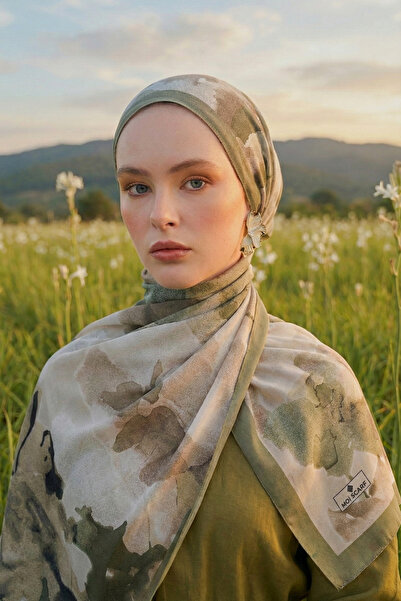 MOISCARF Brume d'Amour Γαλλικό μεταξωτό σάλι με σχέδιο απαλό πράσινο