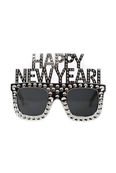 partidolu Happy New Year Yılbaşı Gözlüğü Camlı Gözlük Gümüş Renk