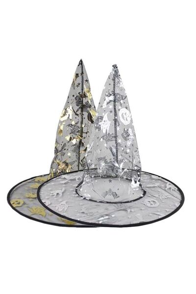 Pandoli Partidolu Çift Taraflı Ürkünçler Desenli İnce Tül Cadı Şapkası Renk Halloween