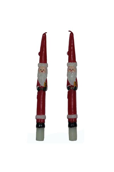 partidolu Yılbaşı Noel Baba Figürlü 25 cm Kırmızı Renk 2 Adet Şamdan Mumu.
