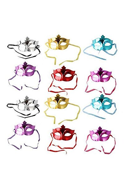 partidolu 6 Farklı Renk Plastik Balo Maskesi Düz Renk 12 Adet