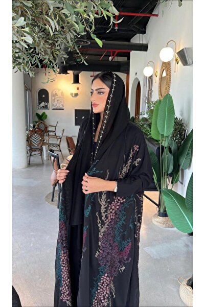 OLGA-ABAYA عباية أنيقة عصرية من آولجا القماش طبقتين شيفون مع تطريز شامل الطرحة