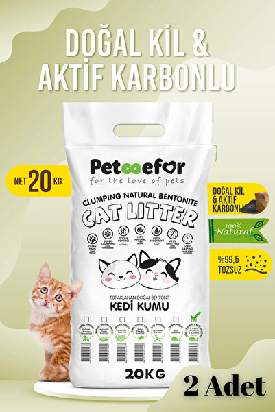 Petefor 20 KG Aktif Karbonlu Yeni Nesil Organik Kedi Kumu X2 Adet