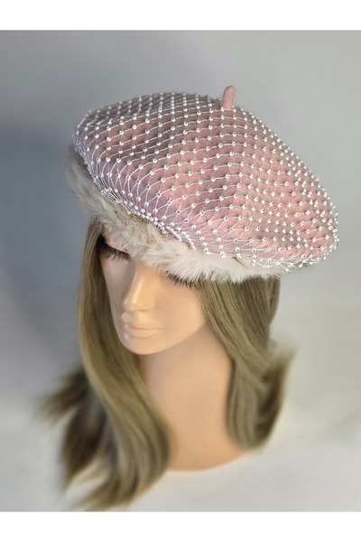 Senbeno Design ÖZGÜN TASARIM TAŞLI FİLE VE KÜRK DETAYLI PEMBE ABİYE KADIN FRA...