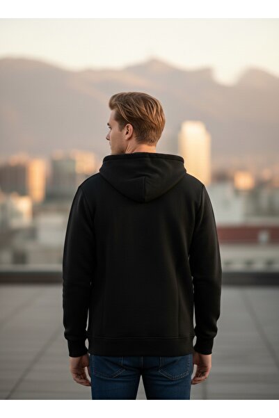 MELLORENZO Μαύρο φλις μπουφάν με κουκούλα και τσέπες με φερμουάρ