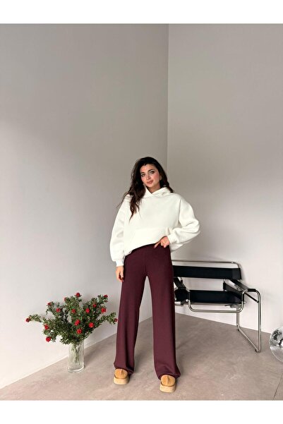 Bade Butik Pantaloni moale Burgundy material reiat