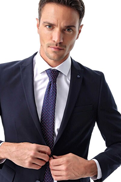 Morven Ανδρικό Navy Blue Basic Plain Slim Fit Slim Fit 6 Drop Suit