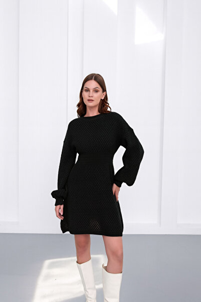 Sea Style Μίνι πλεκτό φόρεμα με μανίκια μπαλόνι και τελειώματα κορδόνια