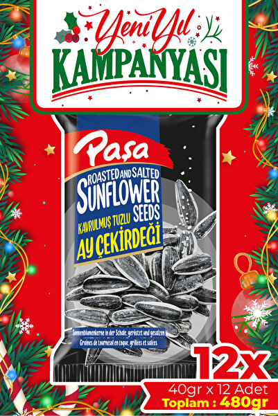 Paşa Kuruyemiş Kavrulmuş Tuzlu Ay Çekirdeği 40 gr X 12 Adet (480 gr) (Siyah Ay Çekirdeği, Dakota ayçekirdeği)