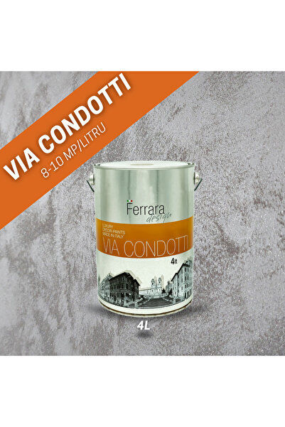 Ferrara Design Vopsea decorativa Via Condotti, Ferrara Design, culoare argintie, pe baza de apa, pentru interior,4L