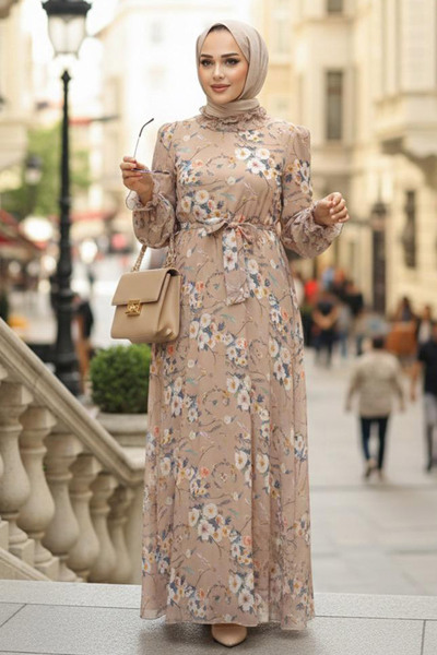 Neva Style Скромна рокля с флорален мотив 29711BS