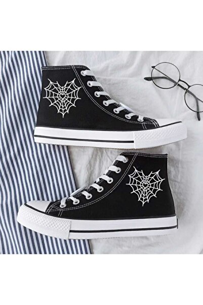 Lideral Heart Spider Web Baskılı Convers Unisex Boğazlı Bağcıklı Sneaker Günl...