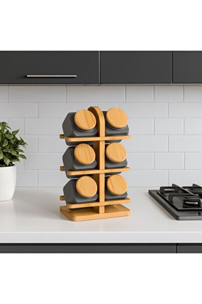 Dania Luxury porcelain storage box set with rotating bamboo stand–6 pieces combining and practicality! ✨