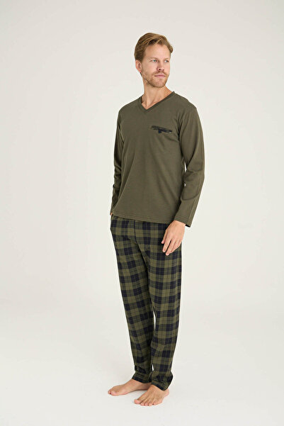 KLY 100% Cotton Men's Midi Collar Pajama Set Comfortable Sleepwear