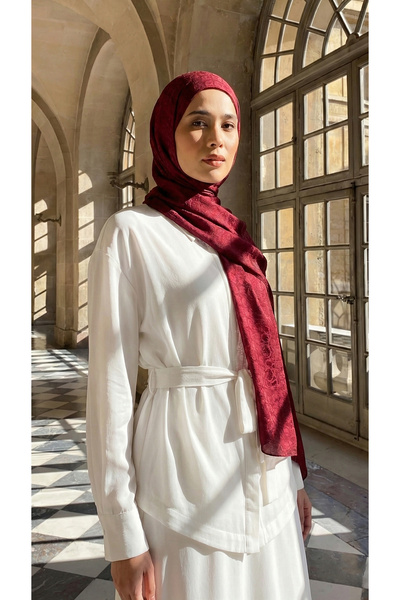 MOISCARF Perla Premium Jacquard Shawl Claret Red