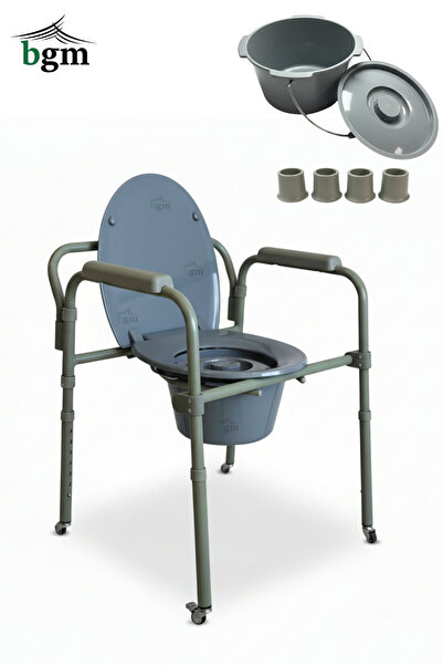 bgm Klozetli Tekerlekli Sandalye- Yedek Lastikli Kovalı Tuvaletli Sandalye Katlanır Teleskopik Tasarım