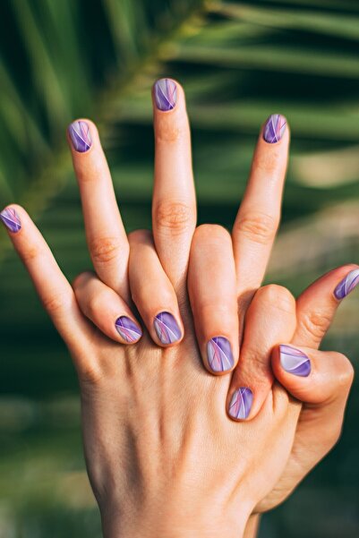 Artikel Mor Çizgisel Tırnak Dövmesi, Tırnak Tattoo, Nail Art, Tırnak Sticker