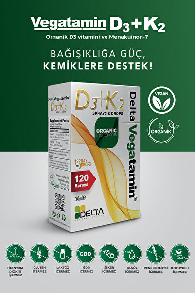 Dens Delta Naturel Vegatamin Vegan D3+K2 Sprey - Damla 20ml