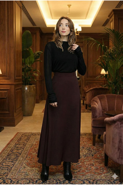 Puane Γυναικεία φούστα με κρυφό φερμουάρ - 18264ETK - ΜΠΟΥΡΓΚΟΝΤΙ