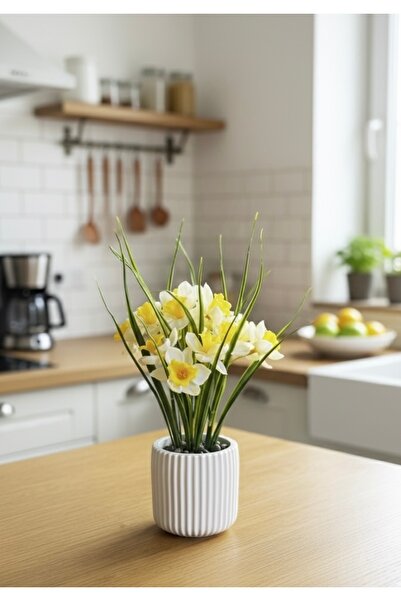 Diba HomeArt Dekoratif Beton Saksıda Yapay Nergis