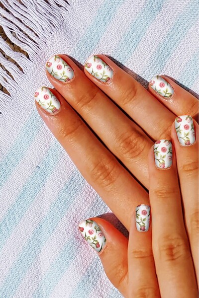 Artikel Pembe Çiçekler Tırnak Dövmesi, Tırnak Tattoo, Nail Art, Tırnak Sticker