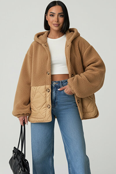 ALFUDO Moda Collection Palton de pluș cu glugă