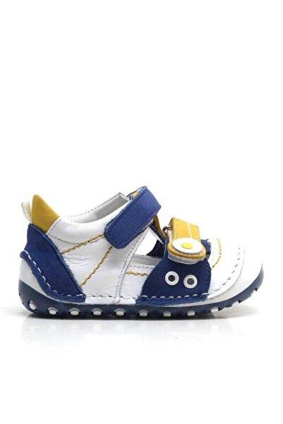 Nıno حذاء صيفي من الجلد الطبيعي باللون الأصفر والأزرق الداكن من نوع فيلكرو من...