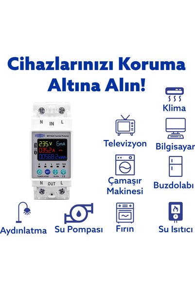 TOMZN Kaçak Akım Koruma Rölesi Ve Yüksek Voltaj Ve Akım Koruyucu Röle 63a Wifi Özellikli Devrim