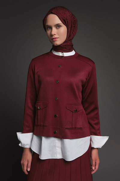 Armine Buttoned Jacket with Pocket Detail and Pleated Skirt Bottom-Top Knitwear Set