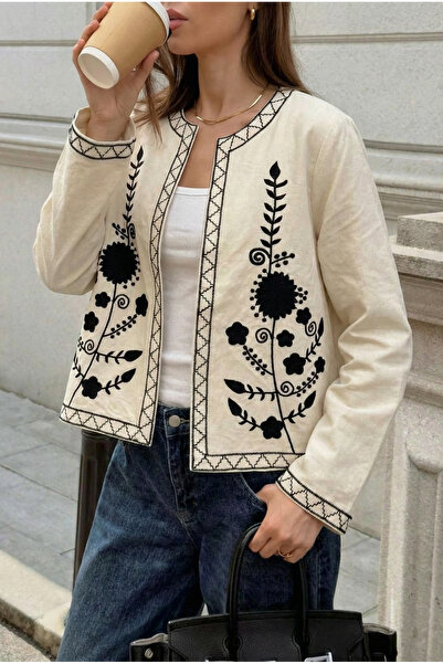 FEMELLE Women's White Embroidered Cotton Jacket