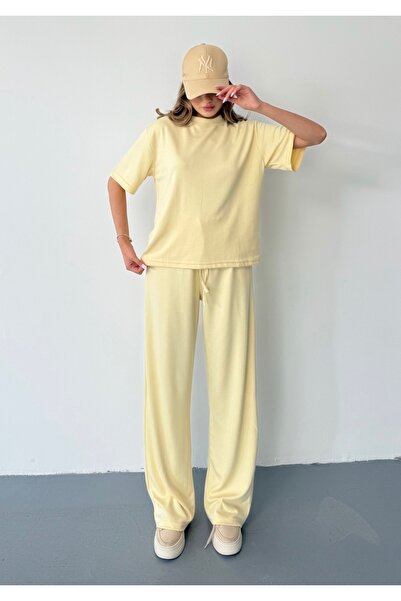 BEJNA Dámská sportovní souprava z modalu v žluté barvě s krátkými rukávy a měkkým dotykovým povrchem