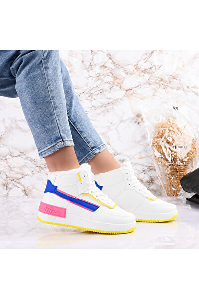 Tmall Women's Sports Shoes, With Fur Interior, D1355, White with Blue