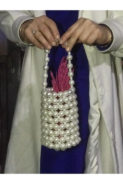 Newelry Bijuteri Inci Çanta Incili Çanta Silindir Inci Çanta