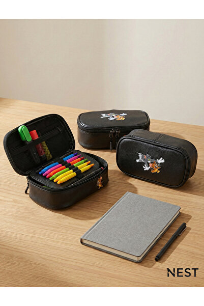 Nest Life Tom & Jerry Siyah Sunii Deri Fermuarlı Kalemlik Büyük Boy, Kalem Ku...