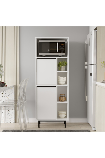 Yurupa Bohem Mutfak Kiler Dolabı Mikrodalga 2 Kapaklı Raflı Metal Ayaklı Beya...